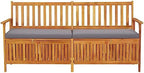67 Inch Outdoor Storage Bench, Solid Acacia Wood Garden Bench with Thick Cushion, 3-Seater Patio Seating for Terrace and Backyard, Large Rectangular Wooden Chest