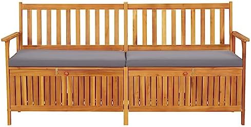 Solid Acacia Wood Storage Bench, 67 Inch Large Outdoor Patio Seating with Thick Cushion, 3-Person Rectangular Garden Bench for Deck, Backyard and Indoor Living Room, Matte Black