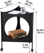 Metal Triangle Side Table with Wheels Movable 2-Tier End Table Modern Coffee Table & Corner Storage Table for Living Room Practical