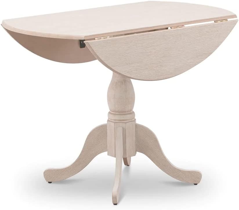 East West Furniture DMT-ABC-TP Dublin Kitchen Dining Table - a Round Wooden Table Top with Dropleaf & Pedestal Base, 42x42 Inch, Wirebrushed Buttercream | Kitchen