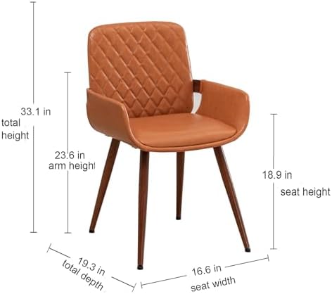 LUNLING Mid Century Modern Dining Room Chairs Set of 2 Accent Faux Leather Kitchen Chair Bentwood Frame with Armrest,Upholstered Seat,Metal Legs Chairs,Adjustable Foot for Kitchen Dining Desk(Orange)
