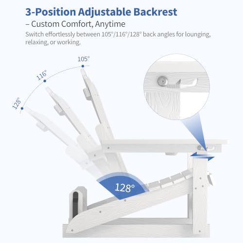 HDPE Adirondack Glider Chair,3-Position Adjustable Backrest Patio Glider | All-Weather Outdoor Glider Rocker Chair with Cup Holders,Porch Glider for Deck,Fire Pit, Poolside,400LBS Capacity White