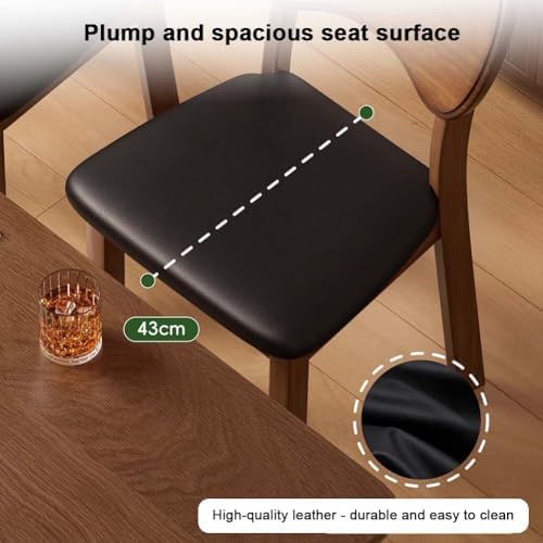 Etlegor Wood Dining Chair with Curved Backrest, Mid Century Modern Makeup Stool Upholstered PU Leather for Dining Room, Kitchen, Study Room, Office(Walnut-Brown,2PCS)
