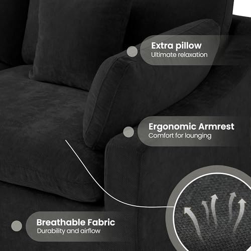 Cloud Couch for LivingRoom,190" U Shaped Modular Sectional Couch with Storage Ottoman,Down Filled 9 Seater Convertible Sleeper Sofa Bed Oversized Furniture,Black