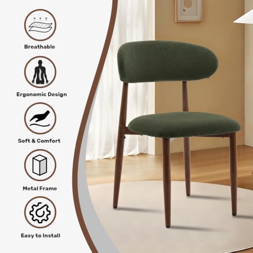 UVV Dining Chairs Set of 8, Metal Kitchen Chairs with Modern Fabric Upholstered for Dining Room, Green