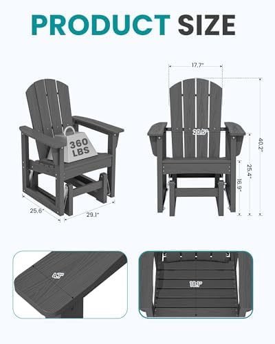 SERWALL Outdoor Glider Chair, HDPE Wood-Like Patio Glider Rocker All-Weather Porch Glider for Outside, Slate Gray