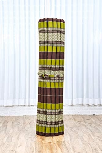 Leewadee - Foldable Floor Mattress - Japanese Roll Up Futon -Trifold Tatami Mat- Guest Floor Bed - Camping Mattress - Thai Massage Mat, Kapok Filled, 75 x 57 inches, Brown Green