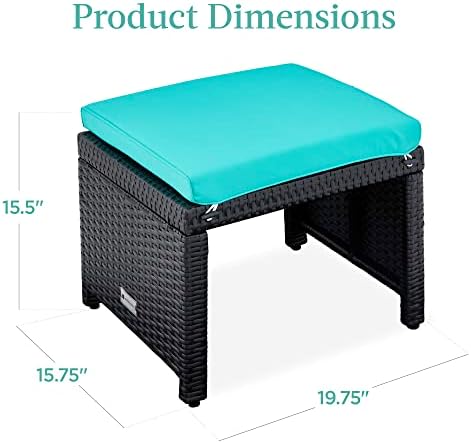 Best Choice Products Set of 2 Wicker Ottomans, Multipurpose Outdoor Furniture for Patio, Backyard, Additional Seating, Footrest, Side Table w/Removable Cushions, Steel Frame - Black/Teal
