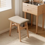 Muwuele Solid Wood Vanity Stool, Compact Makeup Chair with Saddle Cushion, Linen-Covered High Rebound Sponge Seat, Easy Assembly Footstool for Bedroom, Entryway, Home, Natural