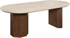 Acme Leonardo Dining Table in Travertine Top & Dark Oak