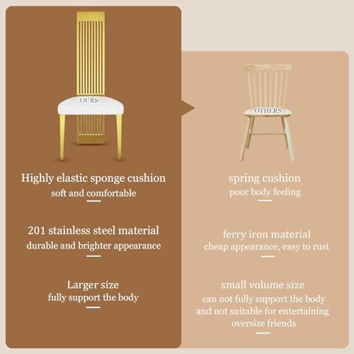 Dining Chairs Set of 6, Luxury Upholstered Boucle Chairs with Slatted Mirrored Polished Metal High Back and Legs, Modern White and Gold Dining Chairs with Breathable Backrest