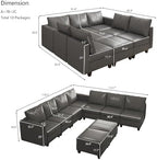 EASE MOOSE Faux Leather Sectional Modular Couch Sleeper Sectional Sofa | Faux Leather Modular Sectional sofa with Storage, Material Scratch Resistant ,Convertible sofa bed,Freely combinable