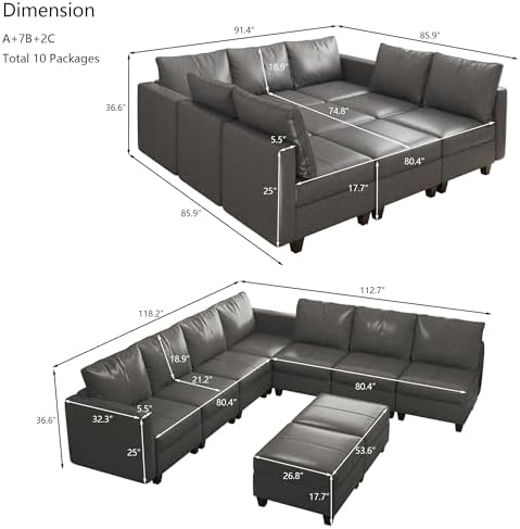 EASE MOOSE Faux Leather Sectional Modular Couch Sleeper Sectional Sofa | Faux Leather Modular Sectional sofa with Storage, Material Scratch Resistant ,Convertible sofa bed,Freely combinable