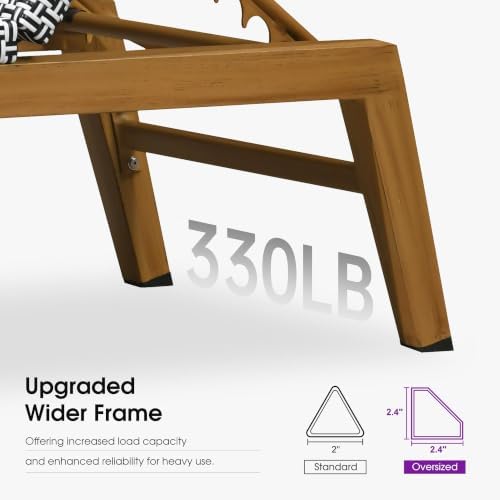 PURPLE LEAF Outdoor Chaise Lounge Chair Wood Grain Aluminum Set of 2, White | 3-Year Color Retention PE Rattan, 2.4" Thickened Aluminum Frame, 16.14" Knee-Friendly Height, French-Inspired Style