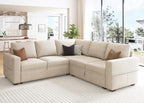 HONBAY Modular Sectional Sleeper Sofa with Pull Out Bed, L Shaped Couch with Storage Seat, Convertible Sectional Couches for Living Room, Beige