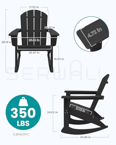 SERWALL Outdoor HDPE Adirondack Rocking Chairs, All-Weather, Black, 2PCS | The rocking chair features safe rocking design, ergnomic structure and all-weather HDPE frame for lasting outdoor use