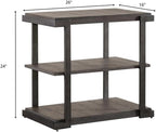 Pemberly Row 3-Piece Living Room Table Set, Metal Frame and Gray Wirebrush Finish, Includes Oval Cocktail Table with Casters and 2 Tiered End Tables, Open Shelf Design, Modern Coffee Table Set