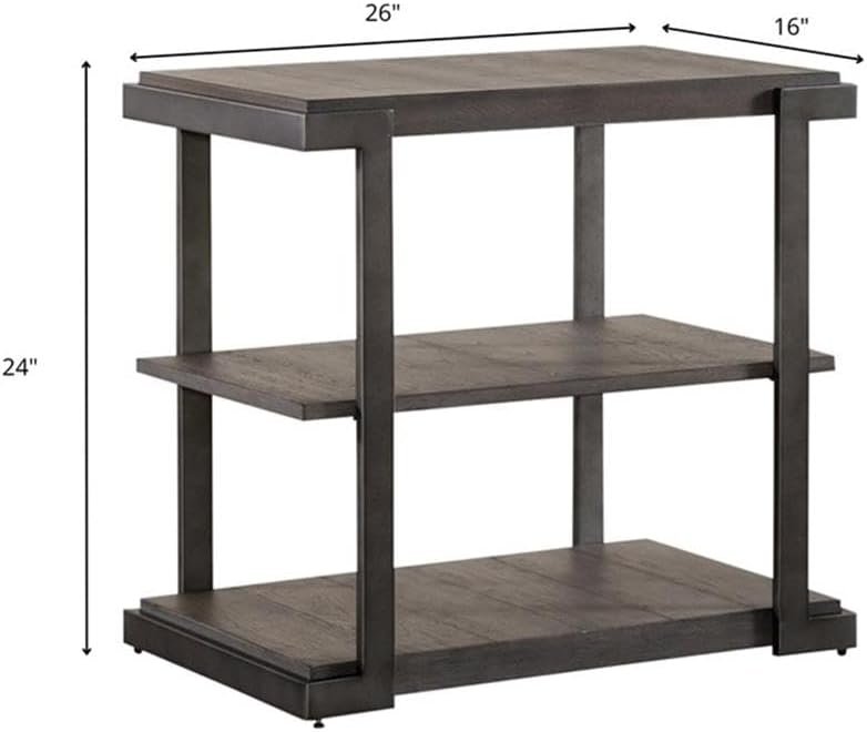 Pemberly Row 3-Piece Living Room Table Set, Metal Frame and Gray Wirebrush Finish, Includes Oval Cocktail Table with Casters and 2 Tiered End Tables, Open Shelf Design, Modern Coffee Table Set