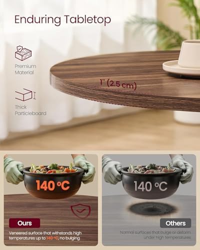 VASAGLE 31.5-Inch Dining Table, Small Round Kitchen Table for 4 People | Steel Frame, Modern, for Dining Room, Living Room, Modern, Water-Resistant, Somber Walnut UKDT082K01V1