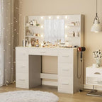 Furmax Vanity Desk with LED Mirror,Power Outlet,7 Drawers Makeup Table | LED Lighted Mirror & Built-in Outlet,7 Drawers and 6 Shelves,Organized Makeup Storage for Bedroom,White