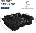 LLappuil Deep Modular Sectional Sofa Sleeper 12 Person Chenille Sectional Couches for Living Room with Storage Ottoman, Adjustable Arms Backs Black