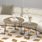 Round Nesting Coffee Tables Set of 2, Marble Grain Top Modern Side Tables | Modern Nesting Coffee Tables, Circular Marble Effect Tabletop Stackable End Tables, Hairpin Leg Side Table for Home Decor