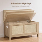 SICOTAS Rattan Storage Chest 39.4" Storage Bench for Bedroom | Modern Boho Storage Truck with 2 Safety Hinges and Flip Top for Living Room Entryway, Supports 220 lb, Light Oak