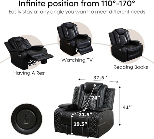 Power Recliner Sofa Sectional Sofa with LED Light for Living Room, Air Leather Reclining Corner Sectional Sofa Set, Cup Holder, Storage Console for Home Theater Seating (Black, Sectional+Chair)