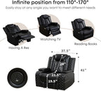 Power Recliner Sofa Sectional Sofa with LED Light for Living Room, Air Leather Reclining Corner Sectional Sofa Set, Cup Holder, Storage Console for Home Theater Seating (Black, Sectional+Chair)