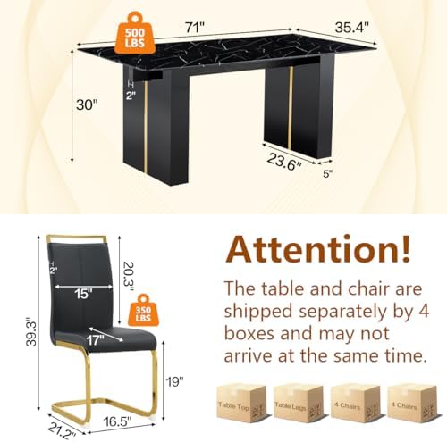 8 Chairs Dining Table Set, 71'' Kitchen Table Set for 8, Faux Marble Dining Table Set for 8 with PU Leather Chairs for Kitchen, Dining Room,Easy to Assemble