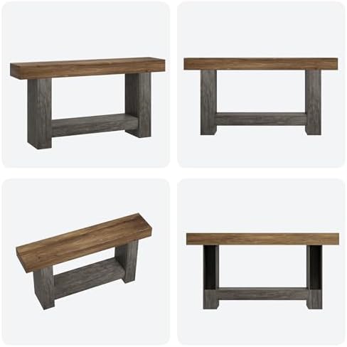 Garvee 63" Farmhouse 2-Tier Console Table for Entryway, Brown and Grey | Sofa Table with Storage, Sturdy U-Shaped Base, Long Entryway Table for Living Room, Easy Assembly
