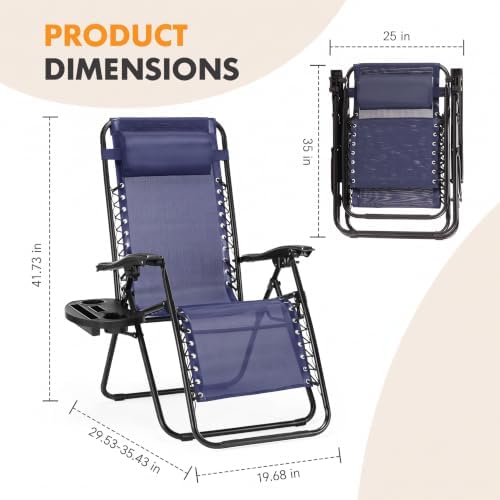 NEWBULIG Zero Gravity Chairs Set of 2, Lounge Chair Folding Portable Adjustable Camping Recliner with Adjustable Pollow, Mesh Back, Cup Holder Trays Lawn Patio Chair for Pool Beach