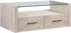 Pemberly Row Contemporary 3-Piece Coffee Table Set, Acacia Wood Veneers, Toffee Finish, Tempered Glass Tops, Includes Castered Coffee Table and 2 End Tables for Living Room or Lounge Use