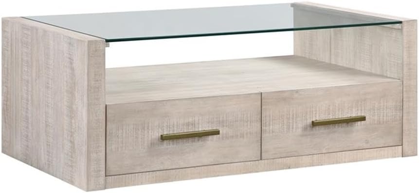 Pemberly Row Contemporary 3-Piece Coffee Table Set, Acacia Wood Veneers, Toffee Finish, Tempered Glass Tops, Includes Castered Coffee Table and 2 End Tables for Living Room or Lounge Use