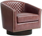 Swivel Barrel Accent Chairs Set of 2, Faux Leather Upholstered Armchair for Living Room, Comfy Bedroom Side Reading Seat, Red Brown