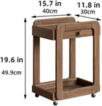 Side Table with 2 Tier Storage Shelf and Wheels Wood End Table Nightstand Bedside Tables Bookshelf for Home Solid Construction(White)
