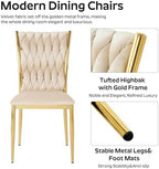 Modern Dining Chairs Set of 4, Beige Velvet Woven Kitchen Chair with Golden Metal Legs, Upholstered Cushion & High Back Design, Mid-Century Dining Chairs for Kitchen, Living Room