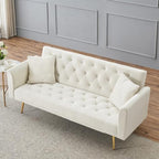 71" Modern Velvet Sofa Bed Futon, Convertible Sleeper Couch, Adj. Backrest | Tufted Recliner Loveseat Design with Golden Chrome Legs & 2 Pillows, Perfect for Small Spaces, Living Room, Apartment