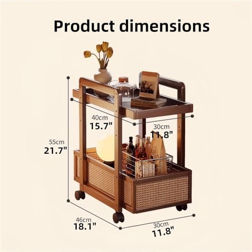Modern 2-Tier Bamboo Rolling Side Table with Rattan, Stylish Coffee Table on Wheels, Versatile End Table for Living Room & Office, Durable & Chic Design