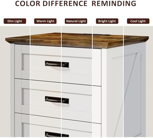 Whalefall 3 Drawers Farmhouse Nightstand with Charging Station, White | 22'' Wide Bedside Table for Bedroom, Large End Table with Storage for Living Room, Wooden Pedestal