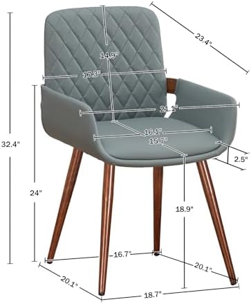 LUNLING Mid Century Modern Faux Leather Dining Room Chairs,Upholstered Seat Metal Legs Chairs Blue Faux Leather Kitchen Chair Reception Room Chair,1PCS