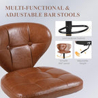 Bar Stools Set of 3 - Swivel Counter Height Barstools (Height Adjustable) | Modern Faux Leather Barstool/Chairs with High Backrest, 16.14" Large Base, Suitable for Kitchen Island, Dining Room (Brown)