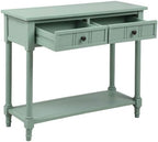 Bellemave Console Table with 2 Drawers & Bottom Shelf, Retro Entryway Table with Storage & Turned Roman Legs, Solid Wood Sofa Tables for Entrance, Hallway, Living Room (Green/35)
