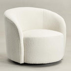 KINWELL 34" W Mid Century Modern Boucle Swivel Barrel Chair, Cream