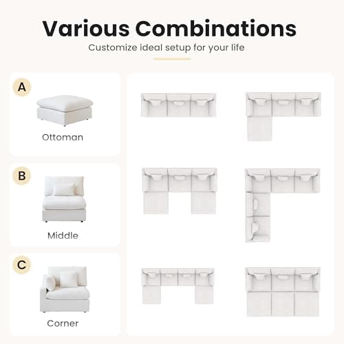 Cloud Couch Modular Sectional Sofa,82.68" Oversized LoveSofa, Down Filled Convertible Wide Seater for Living Room Set, Covers Washable&Replaceable,White