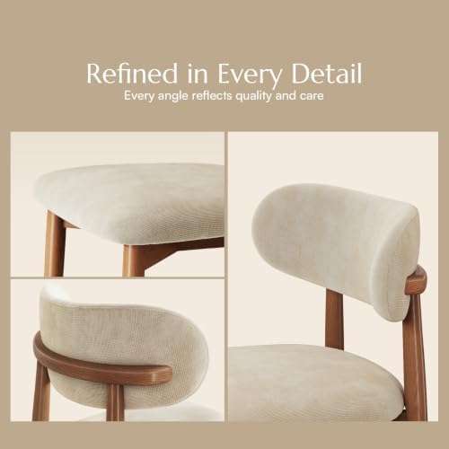 POVISON Mid-Century Modern Dining Chairs Set of 2, Fully Assembled Dining Chairs, Solid Ash Wood Frame, Textured Linen Blend Fabric, Armless Side Chairs for Dining Room & Kitchen