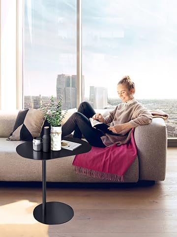 GFFQLXHTC-Shaped Metal Side Table, Black Iron End Table for Small Space, TV Tray Slides Under Couch Sofa, Laptop Table for Living Room Bedroom Bathroom (White, Height - 27.6in)