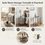 Lyra Round Marble End Table – Solid Acacia Wood Shelf, Open Storage Side Table for Living Room, Bedroom, Entryway, Small Spaces – Nightstand, Plant Stand, Modern Accent Table with Metal Frame