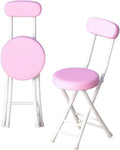 Folding Stool with Back, Padded Leather Round Foldable Stool, Foldable Bar Chairs, Round Portable Collapsible Stool for Gardening Kitchen Camping Cafe Indoor Outdoor,Pink