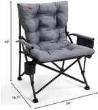 EVER ADVANCED Padded Oversized Folding Camping Chair for Adults, Heavy Duty Lawn Chair with Side Pockets, Portable Collapsible Quad Chair for Outside, Support Up to 500lbs, Grey